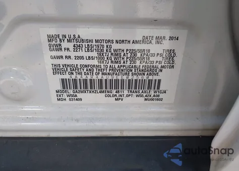2014 Mitsubishi Outlander Sport Se from USA, damaged, VIN 4A4AR4AU9EE025601